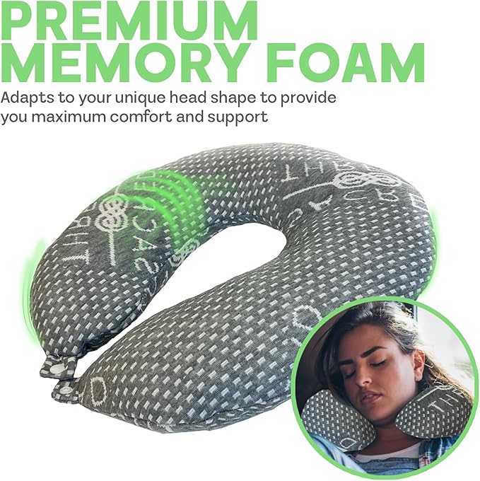 Sacred Thread Grey Travel Pillows for Airplanes, Rayon Derived from Bamboo Neck Pillow, Best Rated Travel Pillows with Cooling Memory Foam, Neck Pillows for Sleeping Travel, Airplane Headrest Pillow
