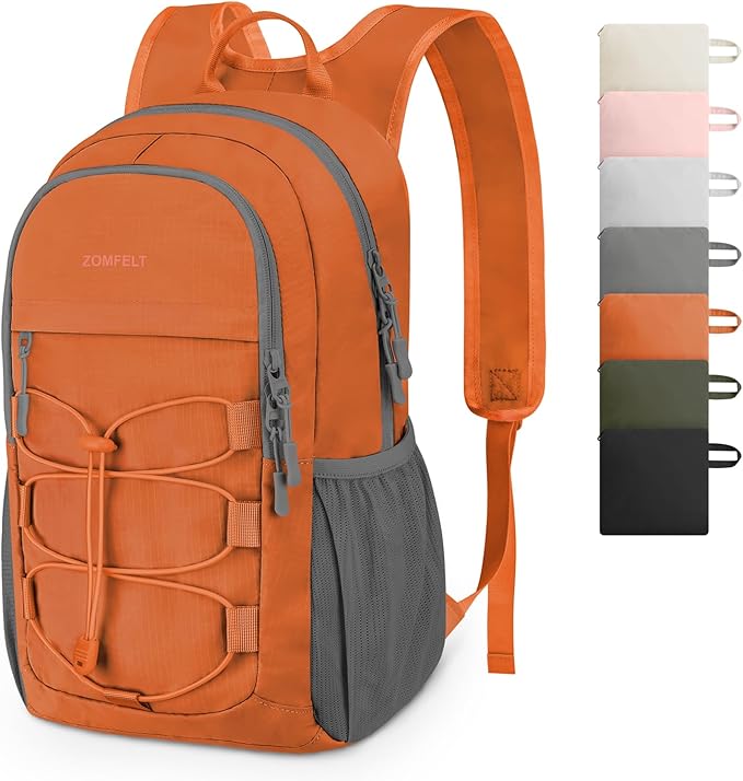 ZOMFELT Hiking Backpack for Women Men, 15L Lightweight Packable Backpacks for Trip, Water Resistant Small Travel Backpack, Foldable daypack for Hiking, Walking, Cycling, Camping, Orange