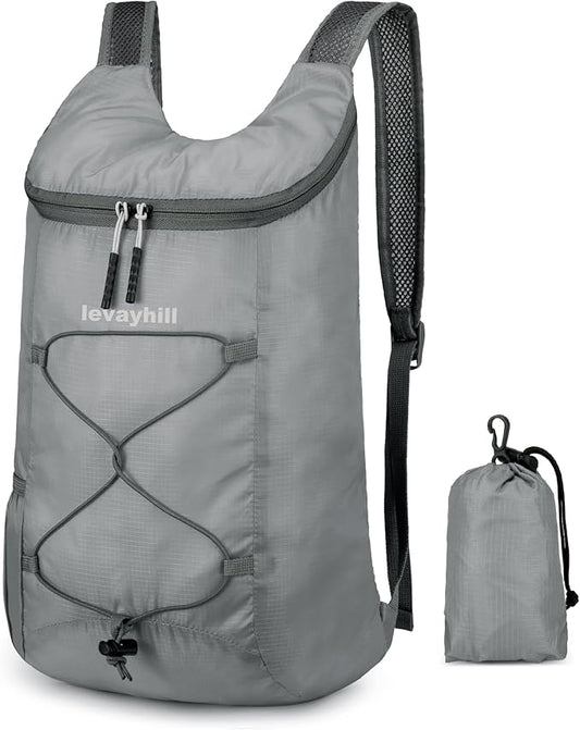 16L Hiking Daypack Lightweight Foldable Travel Backpack Water Repellent Camping Outdoor Packable Easy Carry-on Bag (Gray)