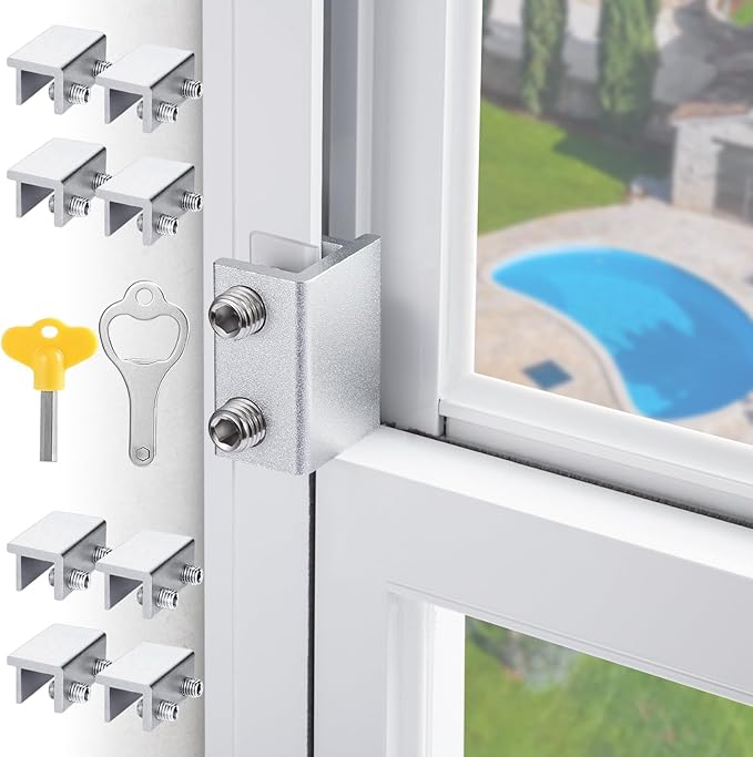 Sliding Window Locks,for Horizontal Sliding Windows,Window Security Lock with Key,Adjustable Aluminum Easv to Install Window Stopper,Window Locks for Up and Down Windows (8 Sets Silver)