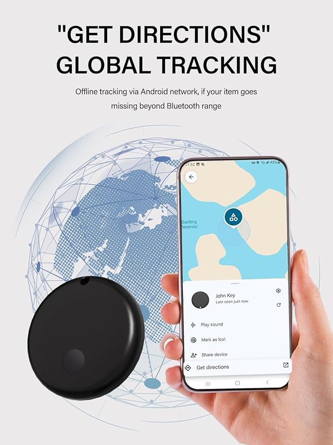 Android Tracker Tags, Works with Google's Find Hub App (Android only), Key Finder Item Locator Tracking Device Smart Tags for Luggage, Wallet, Vehicles, Keys (Black, 2 Pack)