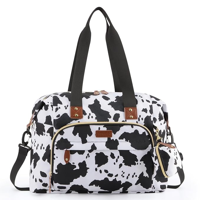 Tuwubi Diaper Bag Tote,Baby Diaper Bag with Pacifier Case Large Travel Diaper Tote Caddy for Mom and Dad Multifunction Large Baby Bag - Cow Print
