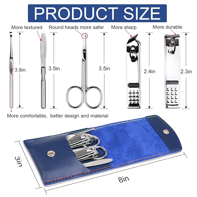 Manicure Pedicure Kit Nail Clippers Set Fingernails & Toenails Vibrissac Scissor 5 Pieces Best Care Tools for Man & Women with Travel Case (Gray/Black_A) (Primary Color of Stainless Steel_A)