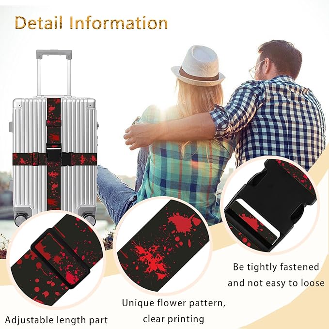 Horror Luggage Straps for Suitcases TSA Approved, Luggage Identifiers for Suitcase, Adjustable Suitcase Strap for Baggage Security with Cute Patten, Travel Necessary Accessories (2 Pack)