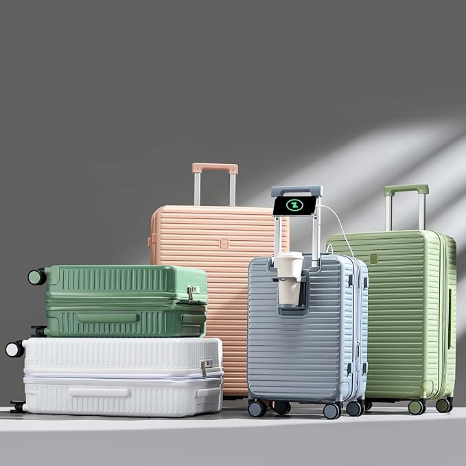 Hard Shell Suitcases Expandable Travel Luggage Sets 3 Piece, Carry on and Check in 3 Piece Luggage Suitcase Sets with Spinner Wheels Cup Holder Charger Built in (Pink, 20/24/28)