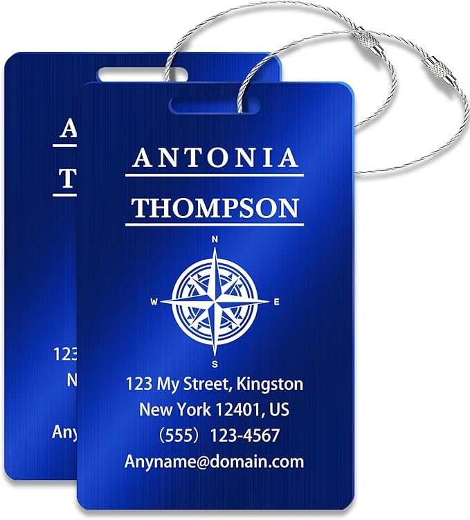 Personalized Luggage Tags for Suitcases (2/4/6/8 Pack) - Custom Engraved Metal Travel Tag, Customizable Pattern/Name/Text for Bags Backpacks Suitcases