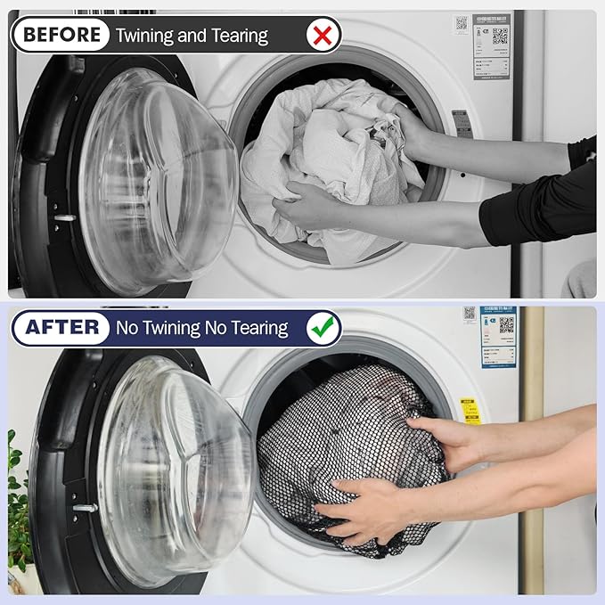 4Pcs Mesh Laundry Bags Washing Machine Mesh Wash Bags Jumbo for Delicates Clothes,Bed Linen,Toys with Drawstring Closure Sturdy (Black, Pack 4 Pcs)