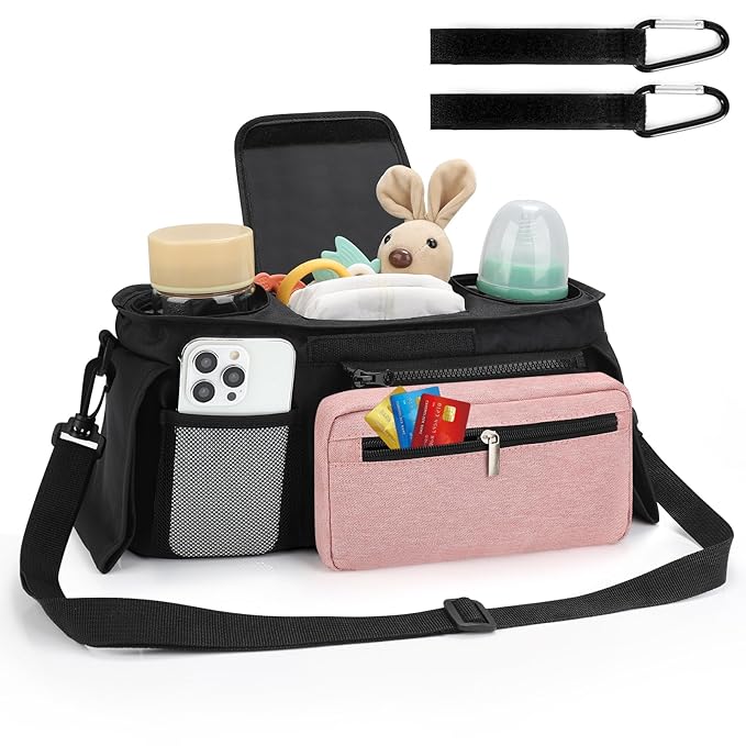 Accmor Universal Stroller Organizer with Insulated Cup Holder Detachable Phone Bag and Shoulder Strap,Stroller Bag Caddy Organizer Fits for Uppababy, Baby Jogger, Britax Strollers
