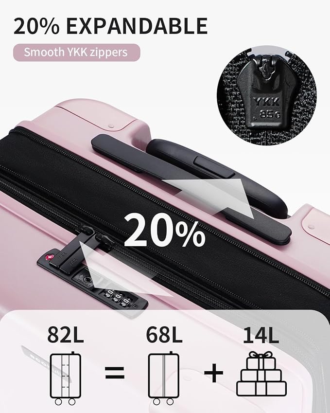 ECOHUB Hardside Expandable Carry On Luggage, Recycled PC 24" Rolling Luggage 26x16x11 Airline Approved with Spinner Wheels & TSA Lock, Lightweight Hardshell Travel Suitcase, 24inch Carry-on Pink