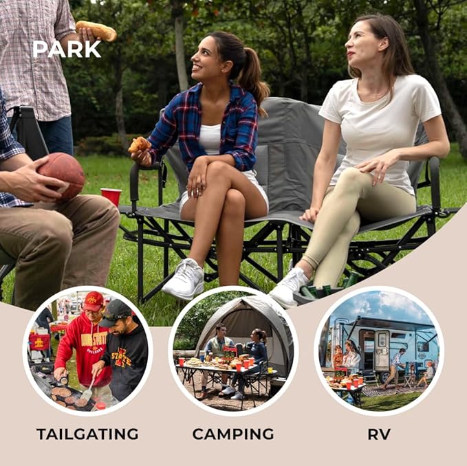 Heavy Duty Portable Folding Camping Chair for Adults with Padded | for Outdoor & Sports, Backpacking, Beach, Lawn, Hunting, Tailgating, Fishing | Supports 400 Lbs (Double, Beige)