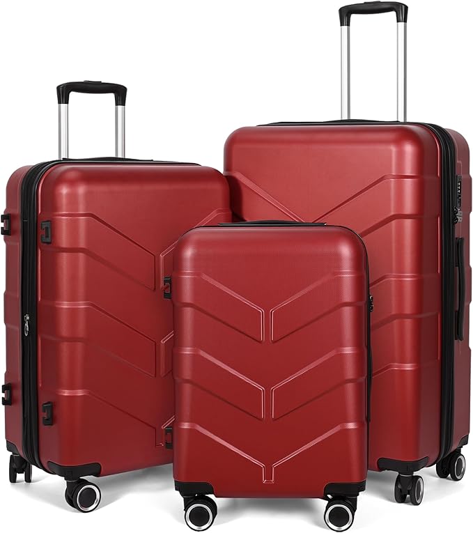 Luggage Sets 3 Piece with Spinner Wheel, Hardside Suitcase Set with TSA Lock, Expandable Lightweight Travel Luggage for Women, Red