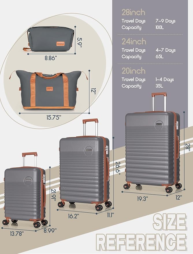 Luggage Sets 5 Piece, Suitcases with Wheels, Hardshell Suitcase Set, ABS Carry on Luggage Set with TSA Lock, Travel Luggage