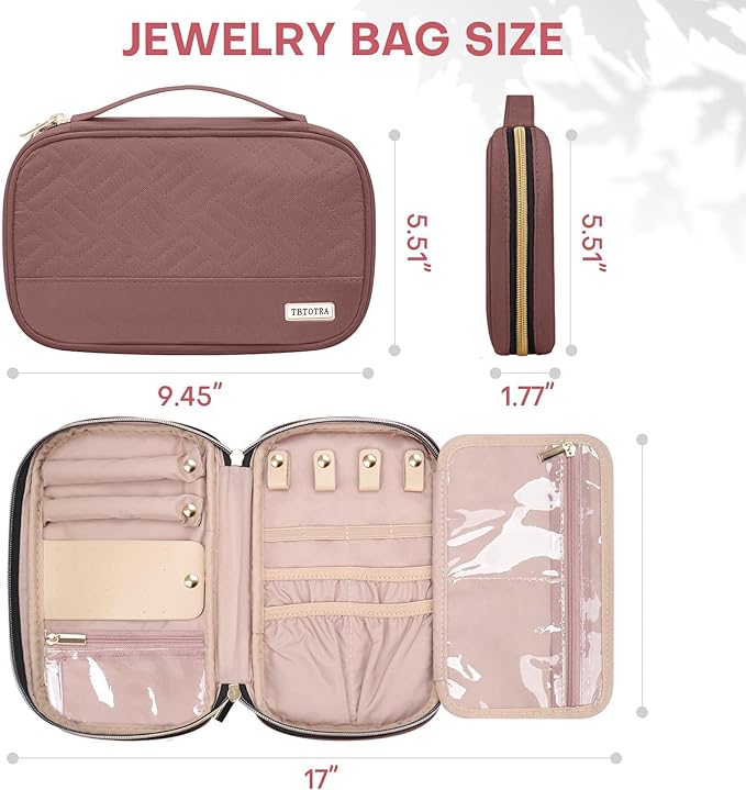Jewelry Travel Case Organizer for Necklaces, Earrings, Rings, Bracelet, Watch, Soft Sided, Red Sandalwood
