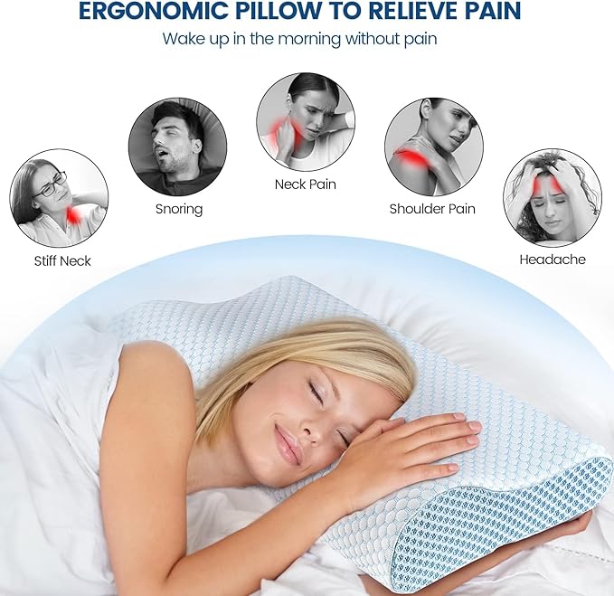 Memory Foam Bed Pillow for Sleeping, Ergonomic Cervical Contour Neck Support Orthopedic Pillow for Side Back Stomach Sleeper, Neck and Shoulder Pain
