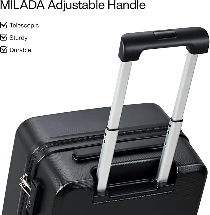 MILADA 16 Inch Underseat Carry On Luggage With Wheels Small Suitcase Underseat Carry On Bag Hard Case Luggage With TSA Approved Luggage Mini Travel Luggage Personal Item, Black