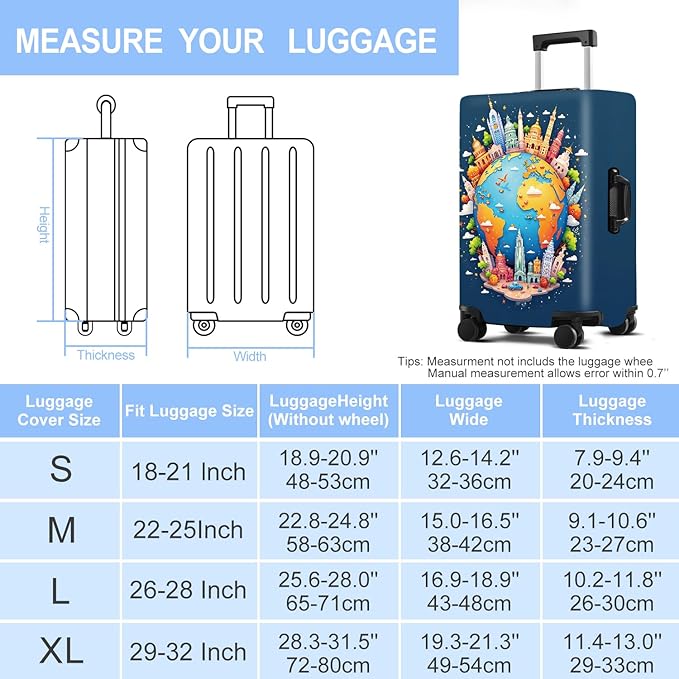 Luggage Cover Washable Suitcase Protector Anti-Scratch,Stretchable Fit for 20-34Inch Luggage Durable Travel Bag Cover with Zipper Closure (Earth, M(fits 24-26Inch suitcase))