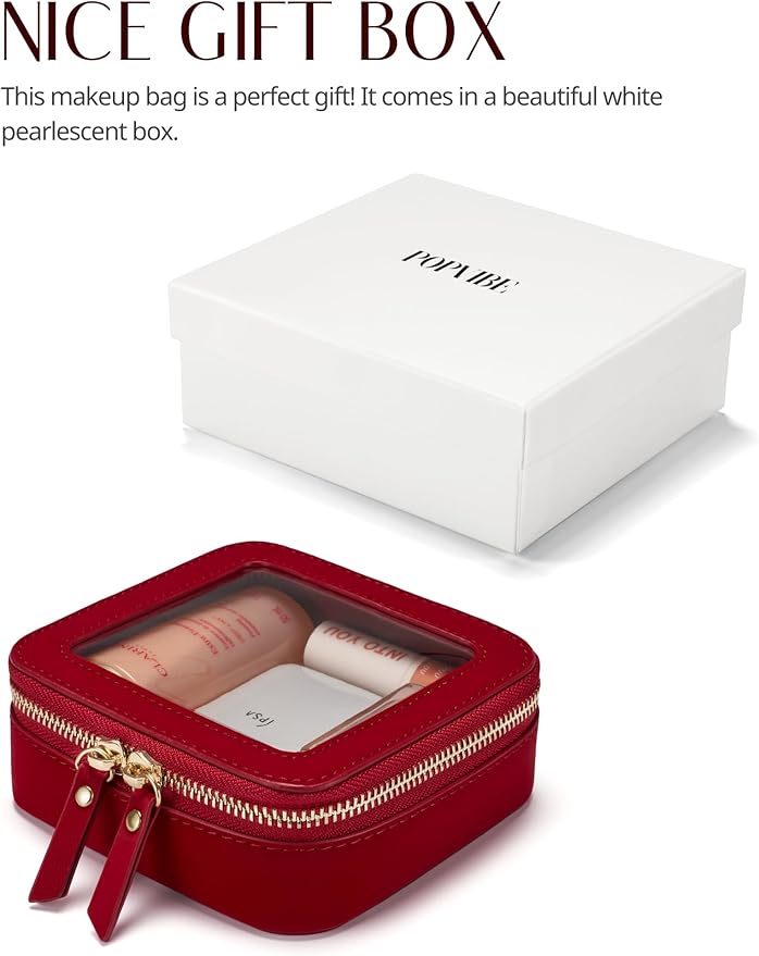 Popvibe Clear Makeup Bag Travel Cosmetic Case Transparent Toiletry Bag with Zipper, Portable Make Up Organizer Traveling Compact Car Bag for Essentials