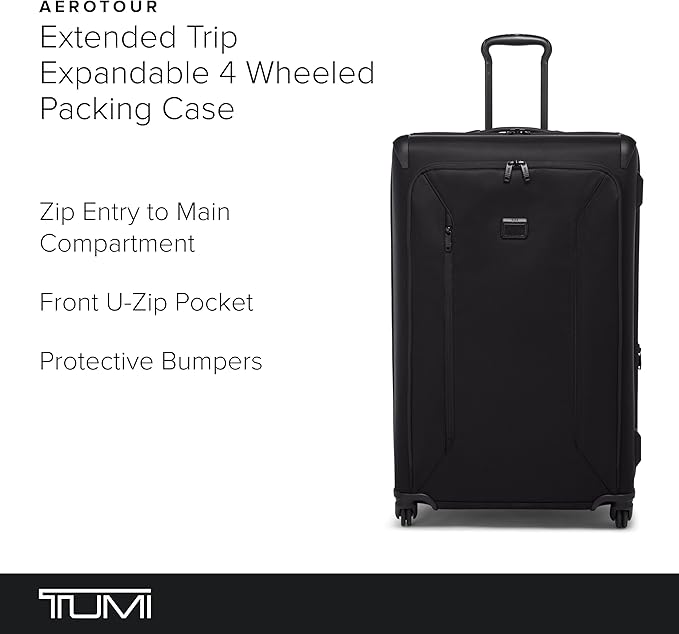 TUMI - Aerotour 4 Wheel Expandable Luggage - Men's and Women's Lightweight Business and Leisure Travel Suitcase - 31" Extended Trip Expandable Packing Case, Black