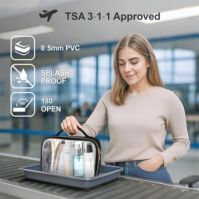 PACKISM Valentines Day Gifts for Him Her - TSA Approved Toiletry Bag - 180° Large Opening Clear Makeup Bags with Handle, Clear Toiletry Bags for Traveling Travel Essentials, Rose Pink