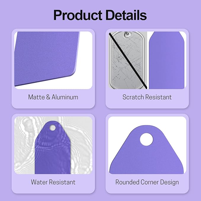 4 PCS Personalized Metal Luggage Tag – Personalized Engraved Suitcase Tag, Backpack Tag, with Matching Color Strap, Waterproof Suitcase Name Badge – Ideal Corporate Gift & Travel Accessory (Purple)