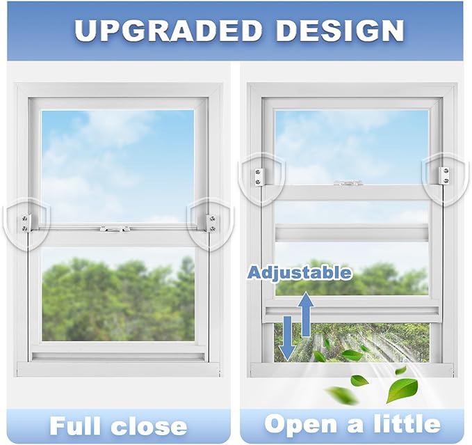 Sliding Window Locks,for Horizontal Sliding Windows,Window Security Lock with Key,Adjustable Aluminum Easv to Install Window Stopper,Window Locks for Up and Down Windows (8 Sets Silver)