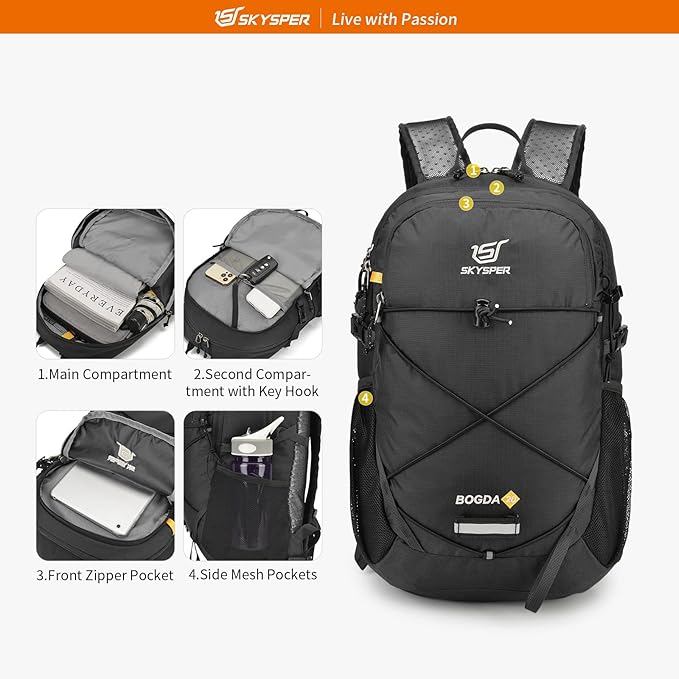 SKYSPER Small Hiking Daypack, 20L Lightweight Travel Backpacks Day Hike Pack with Waist Strap for Women Men