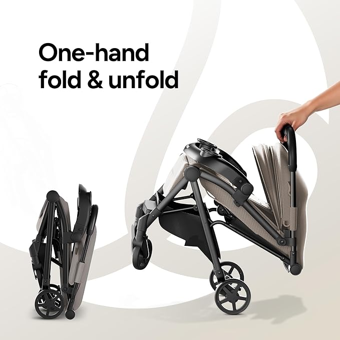 Mompush Lithe V2 Lightweight Travel Stroller, Compact Foldable Baby Stroller with Travel Bag, One-Hand Fold Stroller, Snack Tray, Mechanical Recline Seat, Airplane-Ready, UPF 50+ Canopy & Rain Cover