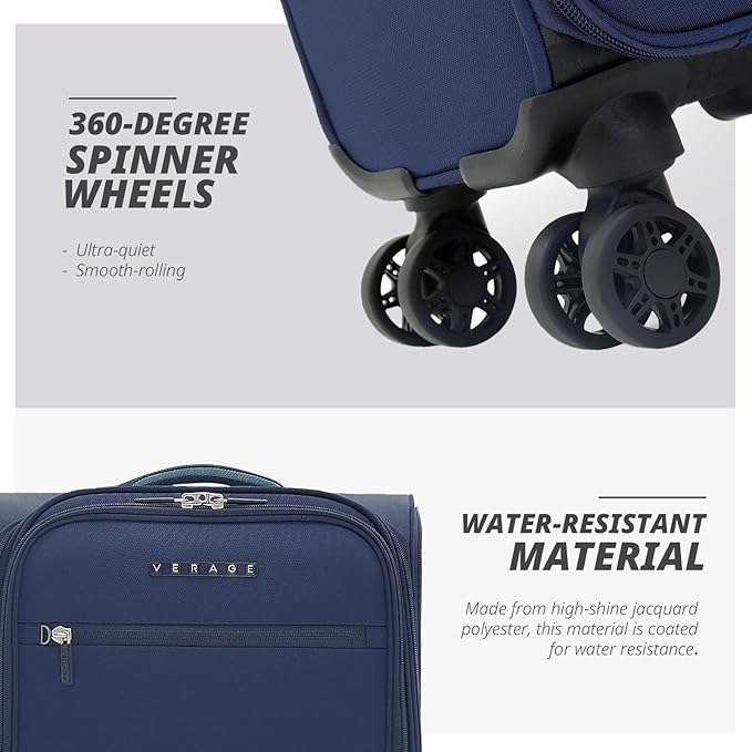 Verage Under Seat Luggage with Wheels, Softside Small Suitcase Spinner Carry On Luggage Bags for Airlines Airplanes Short Trip Men Women (Navy, 14-Inch Underseat)