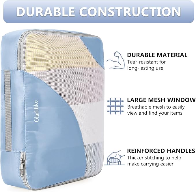 8 Set Packing Cubes for Travel, Gifts for Women Mom,Anti-Tearing Suitcase Organizer for Luggage with Shoe & Hanging Toiletry Bag,OlarHike Vacation Essentials & Accessories for Cruise Ship,Blue