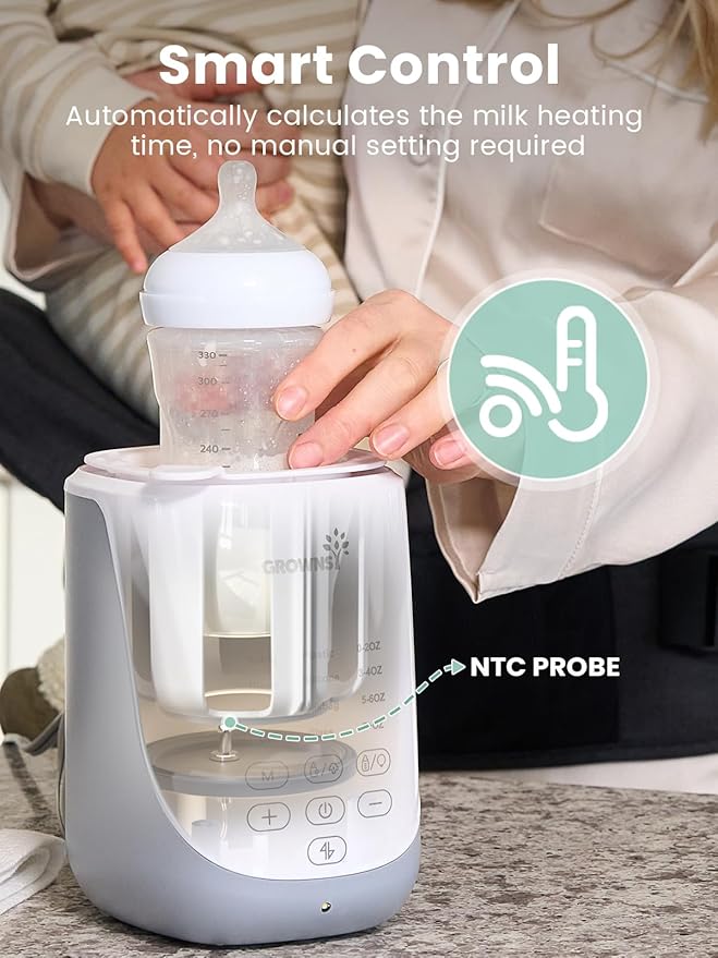 GROWNSY Nutri Bottle Warmer with Innovative Auto-Lift Feature, 10-in-1 Fast Baby Bottle Warmer with Night Light, Retain Nutrients Milk Warmer for Breastmilk&Formula