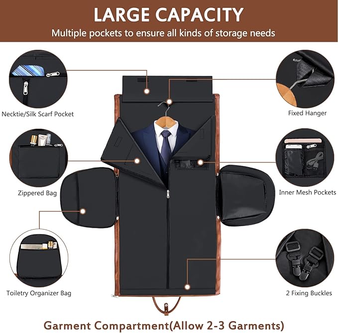 Garment Bag for Travel, Convertible Carry on Garment Duffel Bag for Men 3Pcs Weekender Bag 2 in 1 Hanging Suitcase Suit Bag