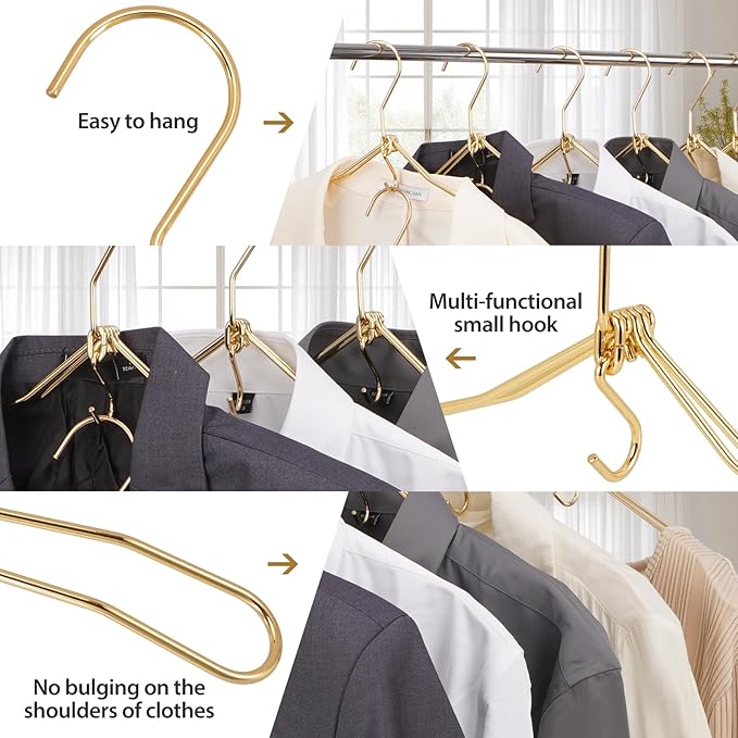 VWV 10P Gold Hanger, 15.35 Inch Fashion Metal Folding Clothes Hanger, Lightweight and Sturdy Folding Clothes Hanger Perfect for Hotels, Traveling, Camping, etc.
