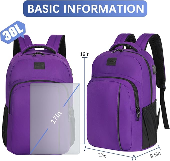 LARIPOP Extra Large Backpack,17.3 Inch Business Laptop backpack for Men Women with USB Charging Port,Water-Resistant Laptopack Weekender Daypack for Work College Computer