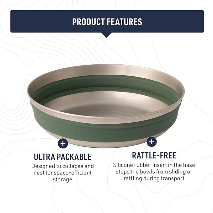 Sea to Summit Detour Stainless Steel Collapsible Bowl, Large (31 fl oz), Laurel Wreath Green