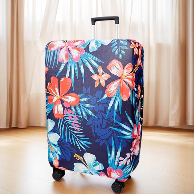 WUJIAONIAO Travel Luggage Cover Baggage Suitcase Cover Protector Skins 18-32 Inch (Flower, L (for 25-28 inch luggage))