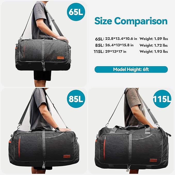 Canway 85L Travel Duffel Bag, Foldable Weekender Bag with Shoes Compartment for Men Women Water-proof & Tear Resistant (Panther Black, 85L)