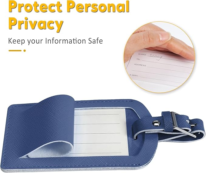3 Pack Luggage Tags for Suitcases, TSA Approved Bag Tags, Baggage Tags with Privacy Protection, Travel Essentials Luggage Accessories, Dark Blue