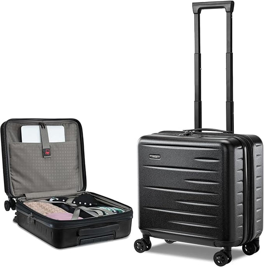 16 Inch Carry On Luggage Airline Approved, Expandable Lightweight ABS+PC Hard Shell Suitcases with 360° Spinner Wheels, TSA Lock, YKK Zippers (Black)