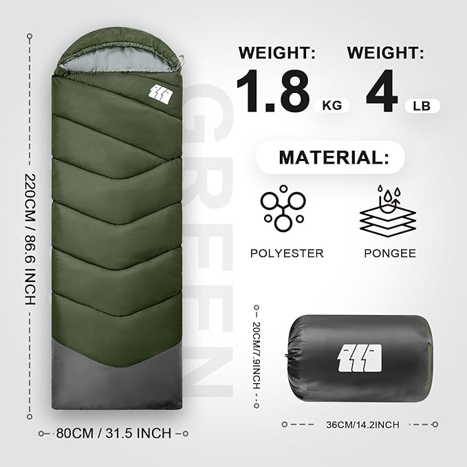Sleeping Bags for Adults Cold Weather,Portable, Waterproof,Lightweight Sleeping Bag for Tall Girls Boys with Compression Sack for Warm Camping, Hiking, Outdoor & Indoor