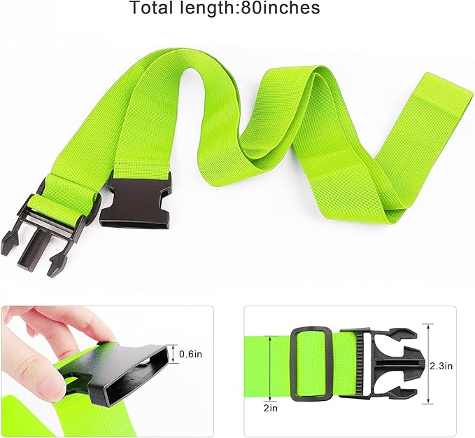 2Pcs Luggage Straps for Suitcase Travel Accessories TSA Approved, 80In Long Belts to Keep Your Suitcase Secure, Adjustable Bag Straps with Quick-Release Buckle for Travel Bag Closure, Green