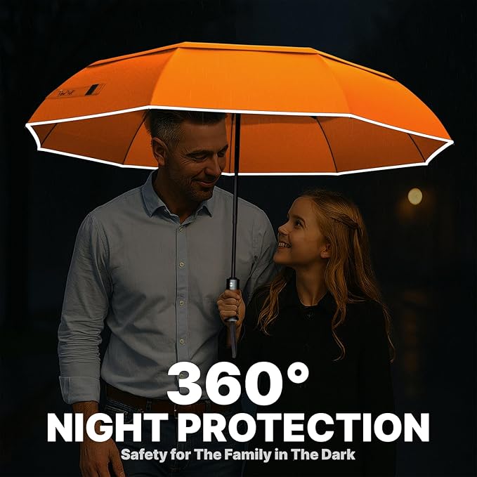 Royal Walk Windproof Folding Travel Umbrella Compact and Strong Luxurious Real Wood Handle Automatic Open Close Vented Double Canopy for Men and Women