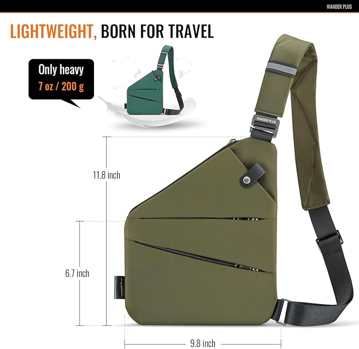 WANDER PLUS® Anti Theft Crossbody Travel Bag for Women Men, Multi-Pocket Crossbody Bag, Slim Sling Bag with Adjustable Strap