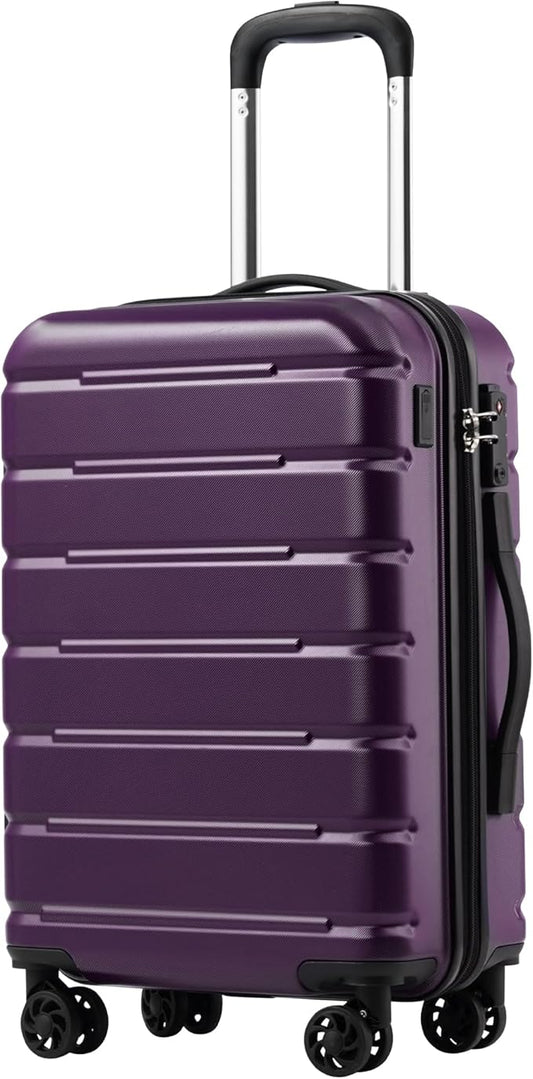 Coolife Luggage Suitcase Carry-on Spinner TSA Lock USB Port Expandable (only 28’’) Lightweight Hardside Luggage (Purple, S(20in_carry on))