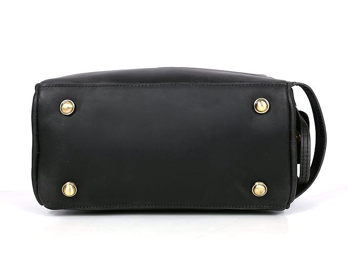 10" Premium Leather Toiletry Travel Pouch With Waterproof Lining Black Color | King-Size Handcrafted Vintage Dopp - Kit ~ Gift for Father's Day By Aaron Leather Goods