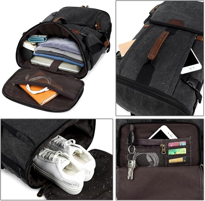 G-FAVOR Travel Backpack for Men, 40L Flight Approved Carry On Backpack, Water Resistant Canvas Weekender with 17.3" Laptop Sleeve, Convertible Duffel Bag for Airplane, Business & Travel