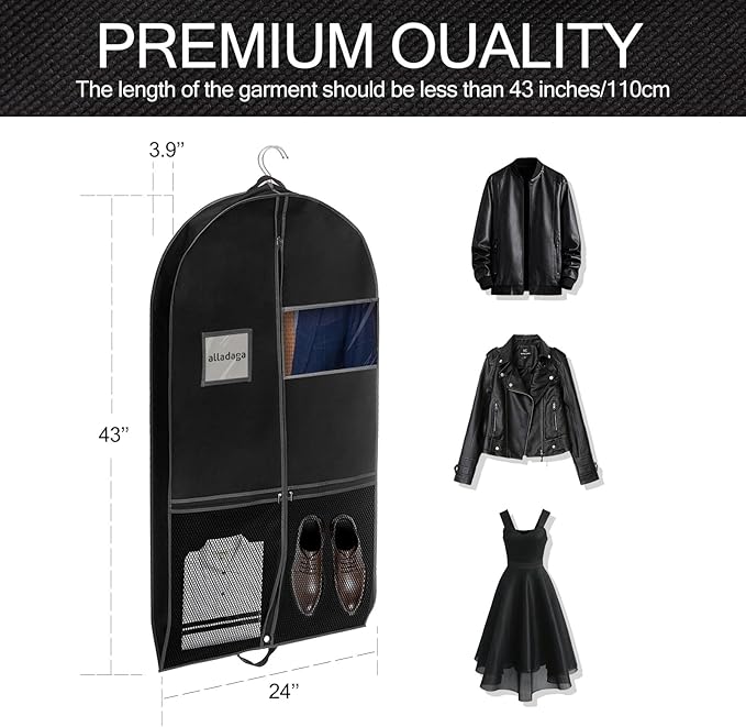 43" Garment Bag for Travel and Storage, Suit Bag with Duffle Design, Ideal for Hanging Clothes, Blazers, Dresses, Coats, and Wardrobes (1 Pack)