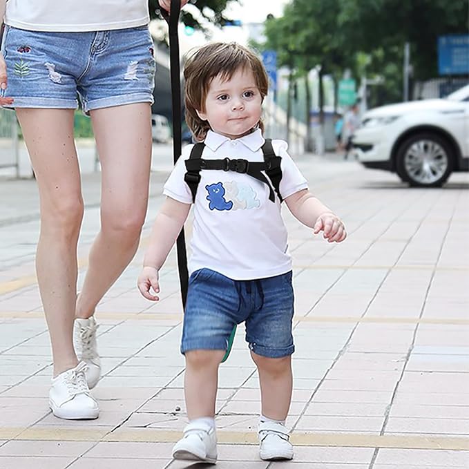 Accmor Toddler Backpack Harness with Safety Leash, Cute Dinosaur Harnesses with Kids Anti Lost Wrist Link, Mini Child Schoolbag with Wristband Tether Strap and Protection Leashes for Baby boys (Black)