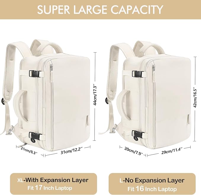 Beraliy Travel Backpack Airline Approved, Carry on Backpack, 16 Laptop Backpack, Waterproof Weekender Bag, Casual Daypack, Hiking Backpack, Beige