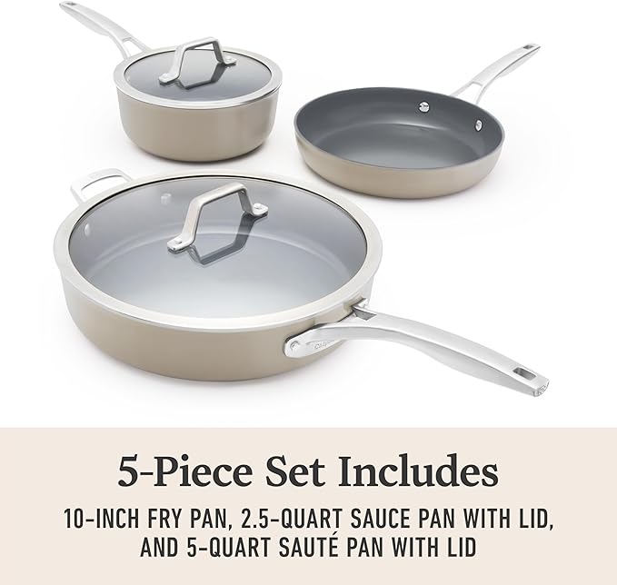 Calphalon® Premier Ceramic Nonstick 5-Piece Cookware Set, Mushroom Grey