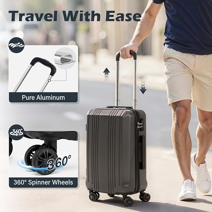 Coolife Luggage Suitcase PC+ABS with TSA Lock Spinner Carry on Hardshell Lightweight 20in 24in 28in(white, S(20in_carry on))
